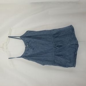 GAP 100% Cotton Chambray Denim Romper Shortall with Drawstring Waist and Pockets